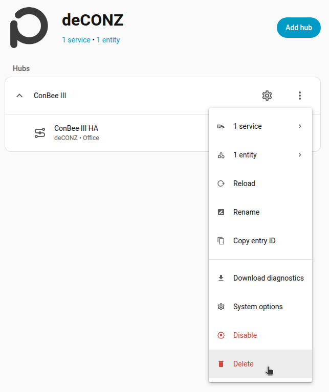 Remove the deCONZ integration
