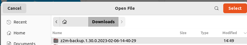 Unzipping the backup folder
